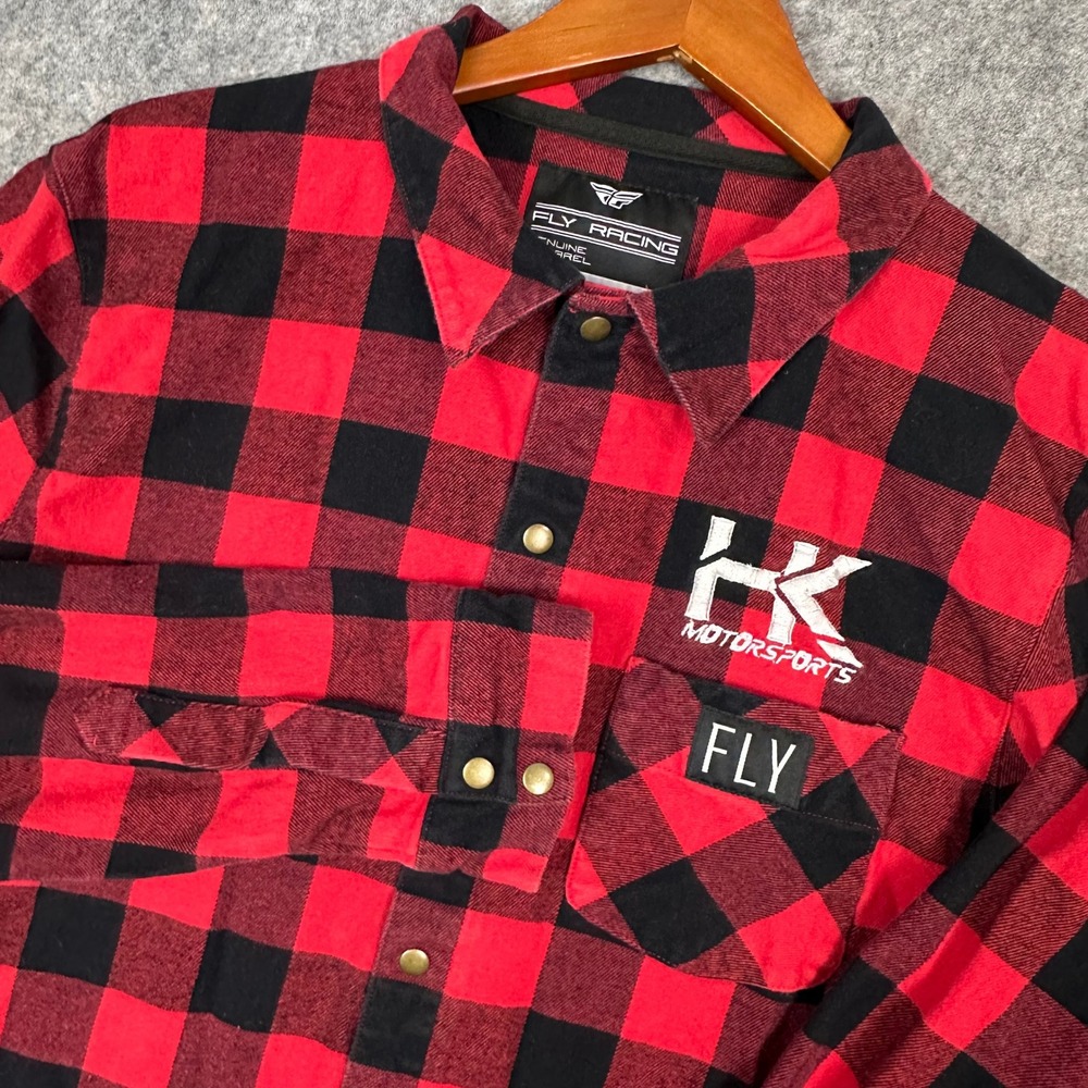 Fly Racing Shirt Mens XL Red HK Motorsports Buffalo Plaid Flannel Vented Pockets